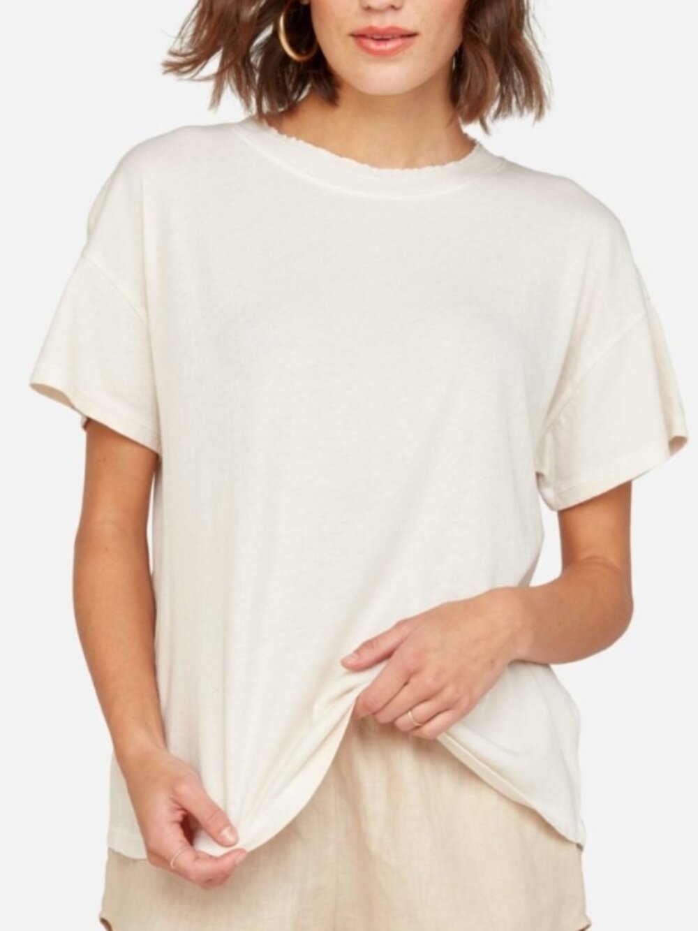 MATE the Label Women's Size Medium Stone Organic Cotton Raw Collar Tee *FLAWS*